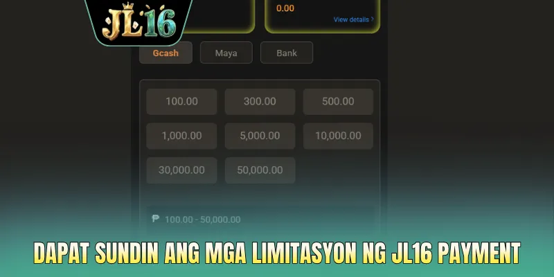 Dapat sundin ang mga limitasyon ng JL16 payment