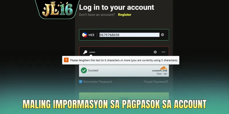 Maling impormasyon sa pagpasok sa account