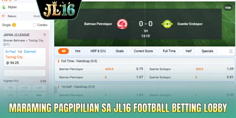 Maraming pagpipilian sa JL16 football betting lobby