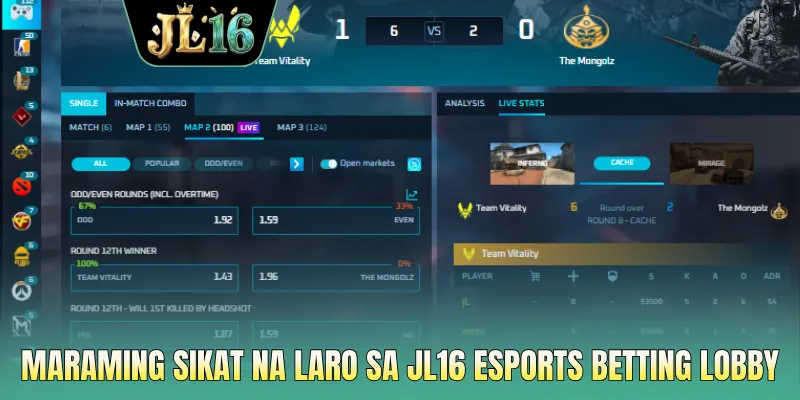 Maraming sikat na laro sa JL16 esports betting lobby