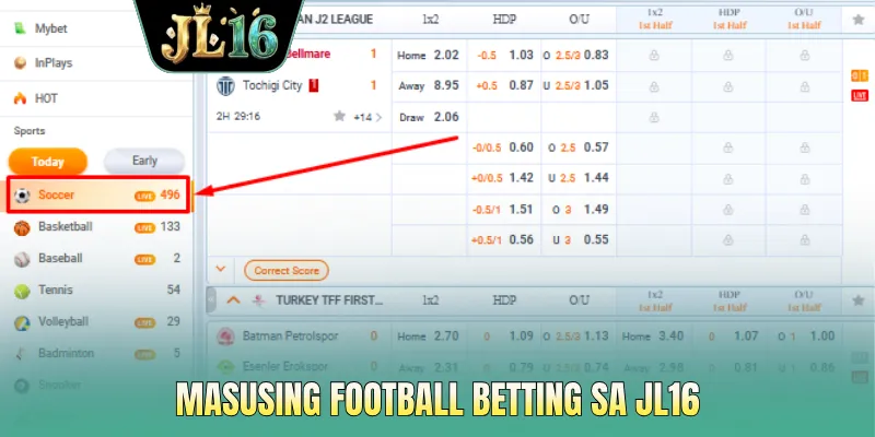 Masusing football betting sa JL16